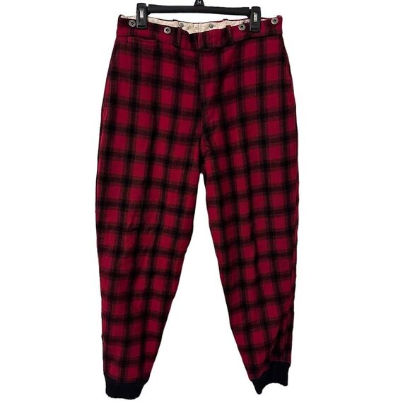 Vintage Woolrich Red & Black Buffalo Plaid Wool Hunting‎ Pants USA Size 34x30
